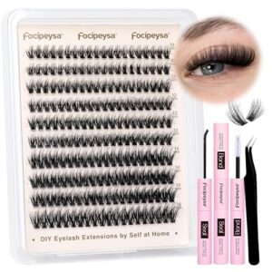 Focipeysa Lash Cluster Kit 50D Lash Extension Kit with Lash Bond and Seal 10-16mm Lash Extension Wispy Individual Lash Extensions Left Right Lash Clusters CD Curl DIY Eyelash Extension