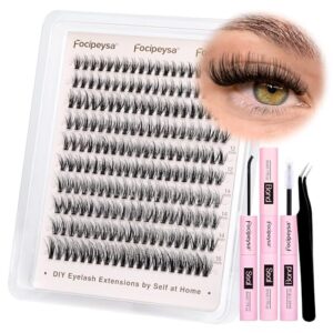 Focipeysa DIY Lash Extension Kit 30D Eyelash Extensions Natural Look Lash Clusters 10-16mm Eyelashes Clusters Left Right Lash Clusters with Lash Bond and Seal CD Curl DIY Eyelash Clusters