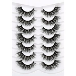 Pooplunch Poolunch False Eyelashes Cat Eye Lashes Fluffy Wispy Dramatic 18MM Fake Eyelashes Faux Mink Lashes 7 Pairs Pack, Black