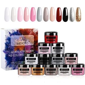 MEYOTO Acrylic Nail Powder Polymer Set 12 Colors Grey Nude Glitter Nail Powder Polymer for Acrylic Powder Kit for Nail Extension NO Monomer Acrylic Liquid