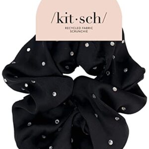 Kitsch Satin Rhinestone Brunch Scrunchie – Softer than Silk, Jumbo Satin Hair Tie for Thick & Thin Hair – Black