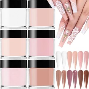 6Colors/Set Acrylic Powder Glitters Acrylic Powder Professional Pink Clear White Nude Polymer For Nails Extension 3D Tips Carving French Nude Pink Sculpting Crystal Nail Dipping
