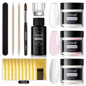 Pink Opal Clear Acrylic Powder Set> 3 * 10g/0.34oz Clear Acrylic Nail Powder for Nail Acrylic Extension ROSALIND> Polymer Nail Powder Acrylic White Pink Nail Caving Arcylic Powder 3 Colors Kit with Acrylic Liquid Acrylic Nail Brush Nail Forms and DIY Nail Art Tools