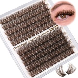 Focipeysa Fluffy Brown Lash Clusters Brown Eyelash Extensions Thick Volume Clusters Eyelash 12-18mm Classic Lash Extension C Curl Individual Lashes Extension DIY Lash Extension at Home (C Curl 120pcs)
