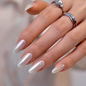 BTArtbox Press On Nails Medium – Soft Gel Press on Nails Almond Chrome Nails, Light Weight & Fit Perfectly, Fake Nail with Nail Glue, Moonlight White Glue On Nails in 15 Sizes, Vanilla Glazed