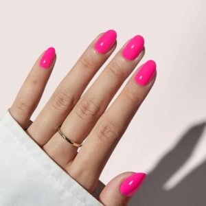 BTArtbox Press On Nails Short – Hot Pink Press On Nails, Short Oval Fake Nails with Nail Glue, Reusable Stick On Nails in 16 Sizes, Soft Gel Nail Kit for Women Gift, Pink Peony