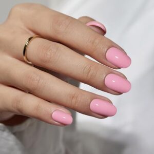 BTArtbox Press On Nails Short – Pastel Pink Press on Nails Short Oval Nails Soft Gel Fake Nail with Nail Glue, Fit Perfectly, Reusable Glue On Nails in 16 Sizes, Crayon Pink