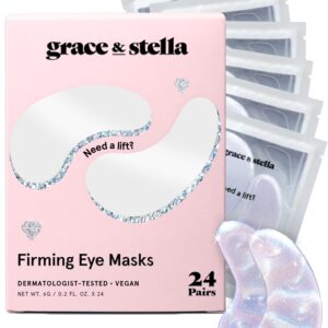 grace & stella Under Eye Patches with Peptides & Rice Extract – Firming Eye Masks for Dark Circles and Puffiness – Iridescent Eye Mask Patches for Firmer-Looking Skin – Vegan, Cruelty-Free, 24 Pairs