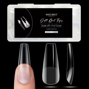 Modelones Long Coffin Nail Tips – 500Pcs Pre-shaped Half Matte Full Cover Fake Nails Gel Tips Acrylic Press on Manicure Extension DIY 10 Sizes