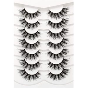 Pooplunch False Eyelashes Fluffy Fairy Look 8D Wispy Fluttery Crossed Faux Mink Lashes Fake Eyelashes Strips 7 Pairs Pack
