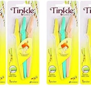Dorco Tinkle Eyebrow Razor, Hair Trimmer Shaper Shaver and Tough Up Tool, Facial Razor with Safety Cover, 12 Razors | Dermaplaning Razor Tools | Skincare Party Favors (Pack of 2)