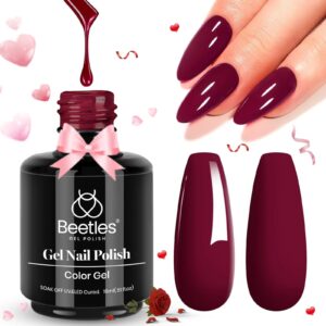 Beetles Gel Nail Polish, 15ml Burgundy Red Color, UV LED Nail Lamp, DIY Gel Nail Design, Gift for Women