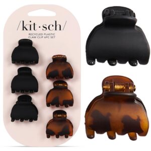 Kitsch Recycled Plastic Mini Hair Clips for Women – Tortoise & Black Claw Clips for Thin Hair, 6 pcs