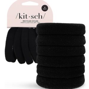 Kitsch Black Hair Ties No Damage – Strong, Stretchy Hair Bands | Soft Nylon Ponytail Holders, Snag-Free Rubber Bands, Perfect for Updos & Braids – Black, 6pcs