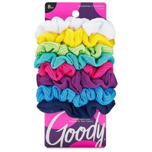 Goody Ouchless Jersey Scrunchies – 8 Ct, Assorted Neon Rainbow Tones, Damage-Free, Dentless & Secure Hold Hair Ties, Gentle Hair Accessories for Women & Men, All Day Comfort, All Hair Types