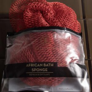 Bellanomi African Exfoliating Net Sponge, Authentic, Ethically sourced from Nigeria, 45 inches Long, Back Scrubber for Daily use (Red)