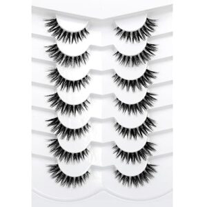 Pooplunch False Eyelashes Cat Eye Lashes Natural Wispies Fake Eyelashes Clear Band Extension-Look Wispy Flares Short Cluster Faux Mink Lashes Strips 7 Pairs Pack, black