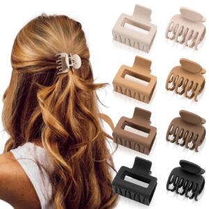 DEPOKA Matte Hair Clips for Women and Girls – Rectangle and Double Row Small Claw Clips for Thin/Medium Fine Hair – Nonslip Jaw Clips (Beige, Khaki, Brown, Black)