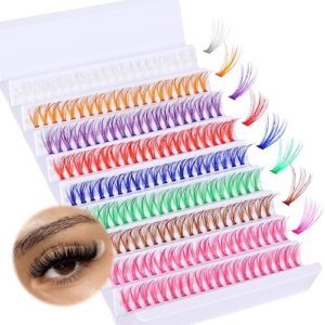 Colored Lash Clusters 16mm Eyelash Extension Colored Cluster Lashes 8 Colors Mixed Individual Lashes 180pcs Colored Lash Extensions C Curl Eyelash Clusters DIY by Yawamica