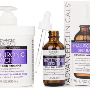 Advanced Clinicals Hyaluronic Acid Moisturizer Body Cream + Hyaluronic Acid Serum 2PC Skin Care Set | Face Serum & Body Lotion Help Diminish Appearance Of Wrinkles, Fine Lines, & Dry Skin, 2PC Bundle