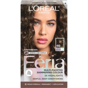 L’Oreal Paris Feria Multi-Faceted Shimmering Permanent Hair Color, 60 Crystal Brown (Light Brown), Pack of 1, Hair Dye