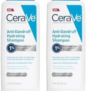 CeraVe Hydrating Anti Dandruff Shampoo, 1% Pyrithione Zinc Dandruff Treatment With Ceramides, Niacinamide & Hyaluronic Acid, Helps Eliminate Flakes & Provides Itchy Scalp Relief, Sulfate Free, 12 Oz