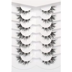 Pooplunch False Eyelashes Natural Cat Eye Look 15MM Wispy Fake Eyelashes Short Outer Corner Eye-Lifting Lash 7 Pairs Pack, Black