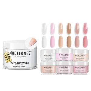 Modelones Clear Acrylic Powder with 6 Colors Acrylic Nail Powder Set