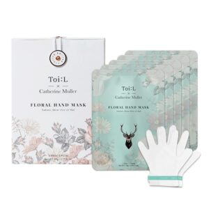 Catherine Muller Floral Hand Mask 5 Pairs> Moisturizing Gloves for Dry Hands with Elder Flower & CICA> Repairing and Nourishing Hand Care Treatment for Cracked> Rough> and Dry Skin