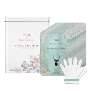 Catherine Muller Floral Hand Mask 8 Pairs> Moisturizing Gloves for Dry Hands with Elder Flower & CICA> Repairing and Nourishing Hand Care Treatment for Cracked> Rough> and Dry Skin