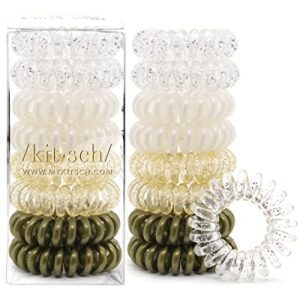 Kitsch Spiral Coil Hair Ties for Women – Waterproof Ponytail Holders for Teens | Stylish Phone Cord Ties for Girls | Thick & Thin Hair, 8 Pcs, 2 Pack (Blonde)