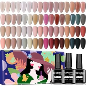 JODSONE 35 PCS Gel Nail Polish Kit with No Wipe Base and Glossy&Matte Top Coat 32 Colors Jelly transparent Gel Polish Nail Set for Manicure Lovers