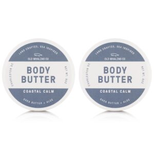 Old Whaling Co Coastal Calm Body Butter 2 Pack – Soothing Cream with Shea Butter, Aloe and Sunflower Oil – Coastal Grass, Driftwood and Lily Scent, 8oz Jars, Set of 2