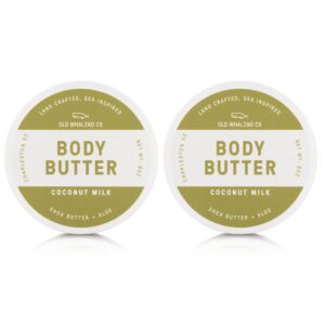 Old Whaling Co Coconut Milk Body Butter 2 Pack – Soothing Cream with Shea Butter, Aloe and Sunflower Oil – Tropical, Floral Scent, 8oz Jars, Set of 2