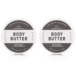 Old Whaling Co Bergamot and Grapefruit Body Butter 2 Pack – Soothing Cream with Shea Butter, Aloe and Sunflower Oil – Fruity, Citrus Scent, 8 oz Jars, Set of 2