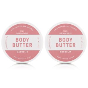 Old Whaling Co Magnolia Body Butter 2 Pack – Soothing Cream with Shea Butter, Aloe and Sunflower Oil – Magnolia Blossom and Sweet Peony Scent, 8 oz Jars, Set of 2