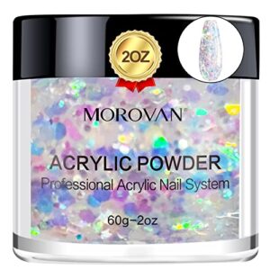 Morovan Glitter White Acrylic Powder – 2oz Professional Polymer Glitter White Nail Powder for Acrylic Nail Extension Carving