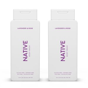 Native Body Wash Contains Naturally Derived Ingredients | For Women & Men, Sulfate, Paraben, & Dye Free Leaving Skin Soft and Hydrated | Lavender & Rose 18 oz – 2 Pk