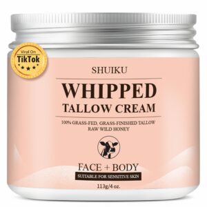 SHUIKU Beef Tallow for Skin, Whipped and Organic Beef Tallow and Honey Balm, Beef Tallow for Face, Grass-Fed Beef Tallow Moisturizer