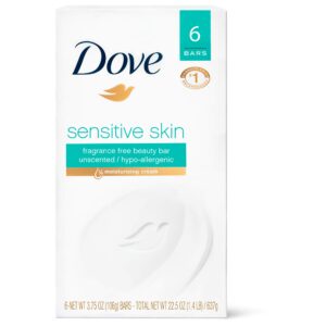 Dove Sensitive Skin Hypo-Allergenic Beauty Bar Soap, Unscented, 4 Ounces, 6-Pack