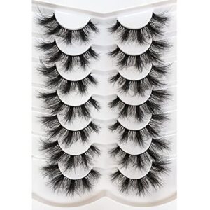 Pooplunch False Eyelashes Fluffy 8D Faux Mink Lashes Pack Dramatic 18MM Wispy Long Fake Eye Lashes 7 Pairs Multipack