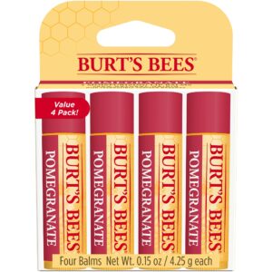 Burt’s Bees Lip Balm – Pomegranate, Lip Moisturizer With Responsibly Sourced Beeswax, Tint-Free, Natural Origin Conditioning Treatment, 4 Tubes, 0.15 oz.