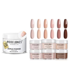 Modelones Clear Acrylic Powder with 6 Colors Acrylic Nail Powder Set