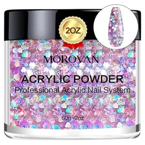 Morovan Glitter Acrylic Powder 2 oz – Professional for Nail Extension and Carving – No Lamp Needed