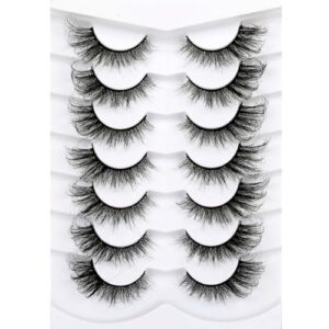 Pooplunch Poolunch False Eyelashes Cat Eye Swing Look Fluffy Lashes Wispy Natural Crossed 8D Foxy Fake Eyelashes Faux Mink Lashes 7 Pairs Pack, Black