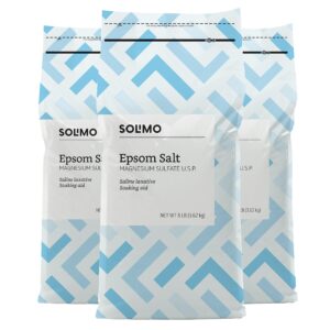 Amazon Brand – Solimo Epsom Salt Soak, Magnesium Sulfate USP, Unscented, 8 pound (Pack of 3)