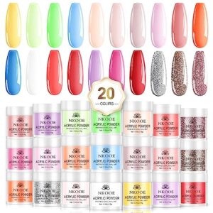 NKOOE 20-Color Acrylic Powder Set – Versatile Vibrant Professional Polymer Nail Art Kit for French Nail Extensions> 3D Carving> All Seasons Nail Designs> No Nail Lamp Needed