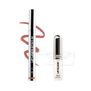 Sacheu Lip Liner Stay-N & Lip Elixir Bundle — Long Lasting Matte Lip Tattoo, Transfer Proof Lipstain Infused with Hyaluronic Acid & Vitamin E, for All Skin Types — P-inked and Clear