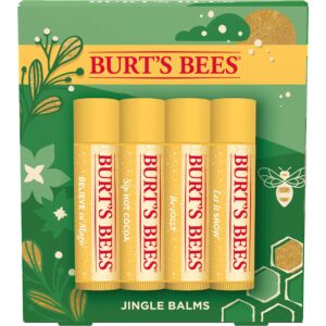 Burt’s Bees Christmas Gifts, 4 Lip Balm Stocking Stuffers Products, Jingle Balms Set – Classic Beeswax Moisturizing Lip Balm