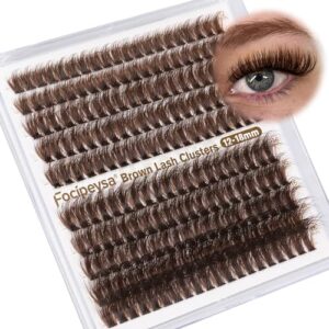 Focipeysa Fluffy Eyelash Clusters Brown Lash Extension Thick Volume Individual Lashes 200pcs Lash Clusters Brown Eyelash Extensions 12-18mm C Curl Cluster Eyelash DIY Lash Extension at Home